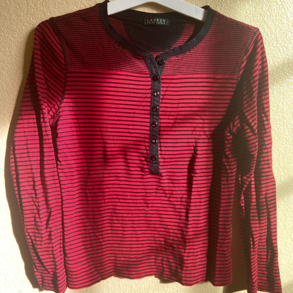 Long sleeve striped black & red Ralph Lauren shirt
